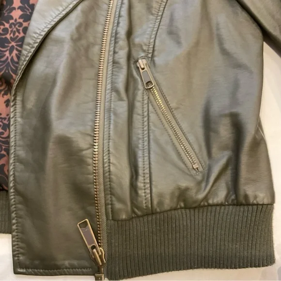 Free People Faux Leather Moto Biker Jacket in Olive Green Size Medium - Picture 7 of 10
